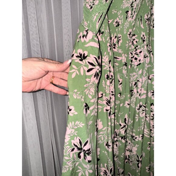 Torrid 3 Green Pink Floral Print Sleeveless Maxi Dress Shirred Bodice Adjustable - Picture 10 of 11